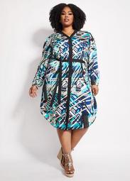 Belted Abstract Sateen Dress