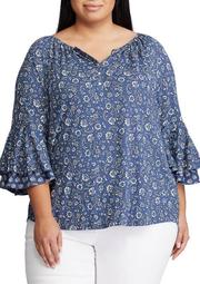 Plus Size Flare Sleeve Floral Blouse