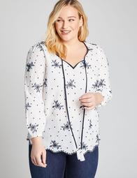 Floral-Embroidered Peasant Top