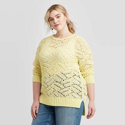 Women's Plus Size Crewneck Open Stitch Tunic Sweater - Universal Thread™
