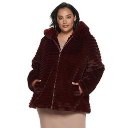 Plus Size Gallery Textured Hood Faux-Fur Jacket