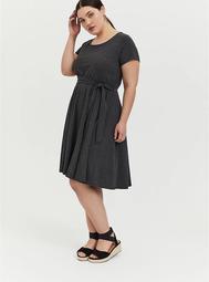 Charcoal Grey Jersey Tie Front Skater Dress