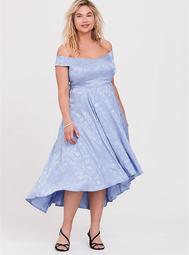 Disney Cinderella Blue Off Shoulder Satin Hi-Low Dress