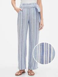 Stripe Tie-Belt Pants in Linen