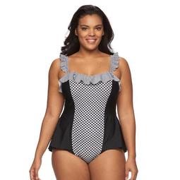 Plus Size Costa Del Sol Tummy Slimmer Gingham One-Piece Swimsuit