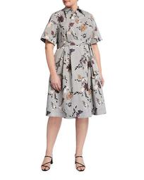 Plus Size Eleni Artisan Bouquet Short-Sleeve Stretch Cotton Midi Dress