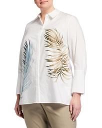 Plus Size Porto Placed Palms Button-Front Cotton Blouse
