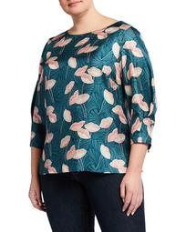 Plus Size Caddie 3/4-Sleeve Floral Silk Blouse