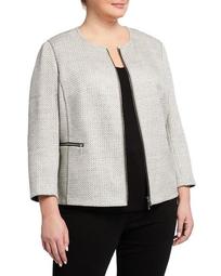 Plus Size Kerrington Long-Sleeve Zip-Front Trestle Weave Jacket