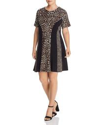 Paneled Leopard-Print Fit-and-Flare Dress