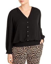 V-Neck Ruched Button Top
