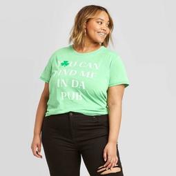 Women's Plus Size St. Patrick's Day You Can Find Me in The Pub Short Sleeve T-Shirt - Doe - Green