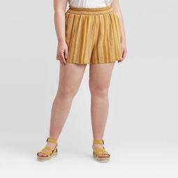 Women's Plus Size Striped Mid-Rise Pull On Shorts - Universal Thread™ Yellow