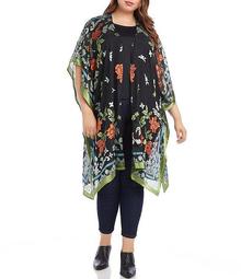 Plus Size Floral Burnout Print Kimono