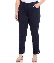 Plus Size Pull-On Solid Ankle Pants