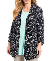Plus Size Dot Print Banded Shawl Collar Open Front Jacket