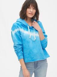 Crop Pullover Hoodie with Raw Hem in French Terry