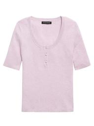 Stretch-Cotton Henley Sweater Top