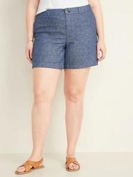 Mid-Rise Plus-Size Everyday Linen-Blend Shorts - 7-inch inseam