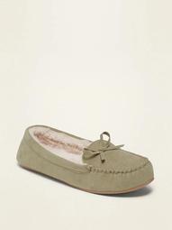 Faux-Suede Faux Fur-Lined Moccasin Slippers for Women