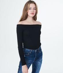 Long Sleeve Solid Ribbed Off-The-Shoulder Top