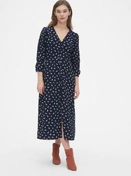 Puff Sleeve Button-Front Midi Dress