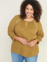 Embroidered-Stitch Plus-Size Blouse