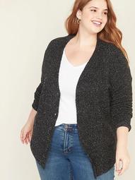 Plus-Size Button-Front Marled Cardi