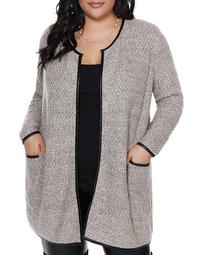 Faux-Leather Trimmed Cardigan