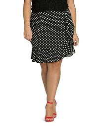 Dotted Faux-Wrap Ruffle Skirt