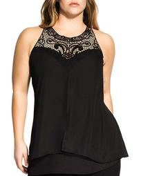 Sleeveless Lace-Neck Top