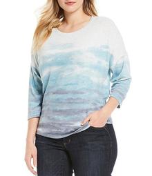 Plus Size Scoop Neck 3/4 Sleeve Sublimated Top