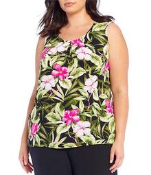 Plus Size Tropical Floral Print Sleeveless Blouse