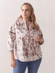 Printed 3/4 Sleeve Blouse with Mandarin Collar - Addition Elle