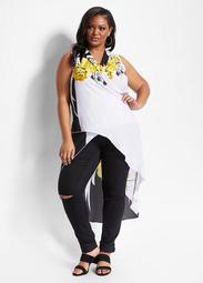 Floral Crossover Sleeveless Duster
