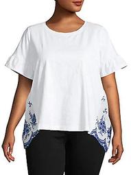 Plus Embroidered-Back Stretch Cotton T-Shirt