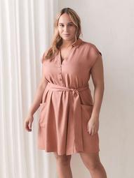 Solid Belted Dolman Sleeve Cupro Dress - Addition Elle
