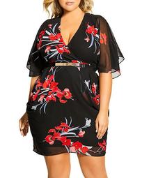 Belted Floral-Print Faux-Wrap Dress