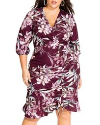 Ruched Floral-Print Dress