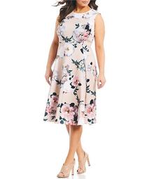 Plus Size Floral Print Sleeveless Midi Dress