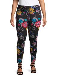 Terra & Sky Women's Plus Size Floral Printed Jegging