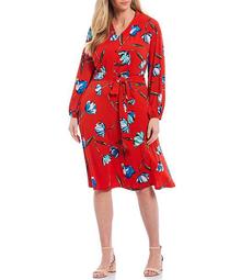 Plus Size Matte Jersey Floral Print Tie Waist Midi Dress