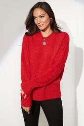 Fuzzy Pullover Sweater, Black or Red