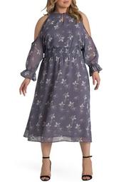 Grace Floral Cold Shoulder Keyhole Midi Dress (Plus Size)