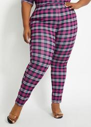 Pink Plaid Knit Pull On Pant