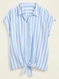 Striped No-Peek Tie-Hem Plus-Size Shirt