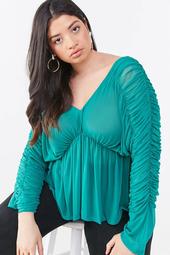 Plus Size Ruched Mesh Top