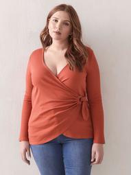 D-Ring Tie-Front Ribbed Top - Addition Elle