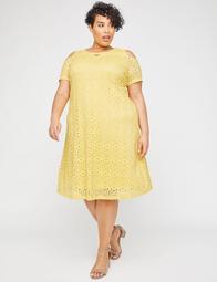 Sunshine Lace Open-Shoulder A-Line Dress