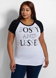 Sequin Bossy & Blessed Graphic Tee